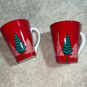Starbucks 2017 Geometric Christmas Trees Holiday Red White Coffee Mug Set